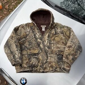Vtg Camouflage Russell Outdoors Realtree Cargo Heavy Full Zip Hunting Jacket XXL